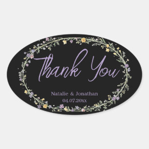 Modern Simple Floral Boho Wedding Oval Sticker