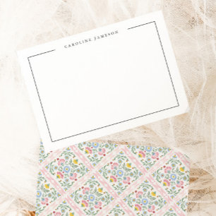 Modern Simple Floral Name Flat Note Card