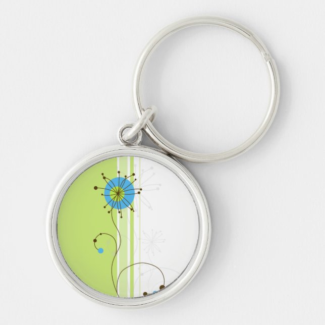 Modern Simple Flower Green Typography Key Ring (Front)