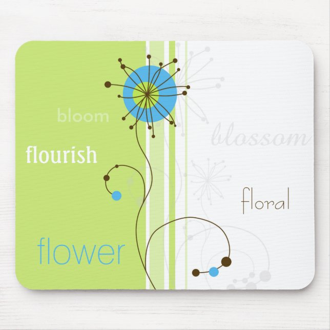 Modern Simple Flower Green Typography Mouse Mat (Front)