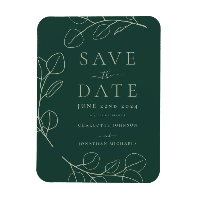Modern Simple Foliage Green Wedding Magnet (Vertical)