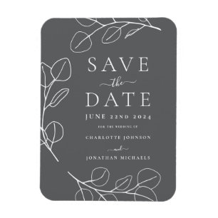 Modern Simple Foliage Grey Wedding Magnet