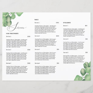Modern Simple Foliage Hair Salon Price List Menu