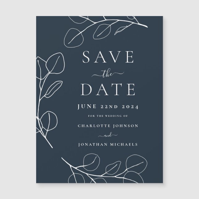 Modern Simple Foliage Navy Blue Wedding (Front)