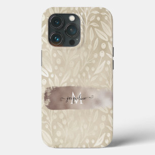Modern Simple Foliage Neutral Bronze Foil Name iPhone 13 Pro Case