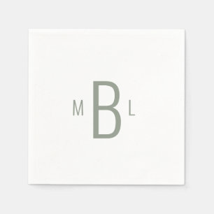 Modern Simple Font Sage Monogram Wedding Cocktail  Napkin