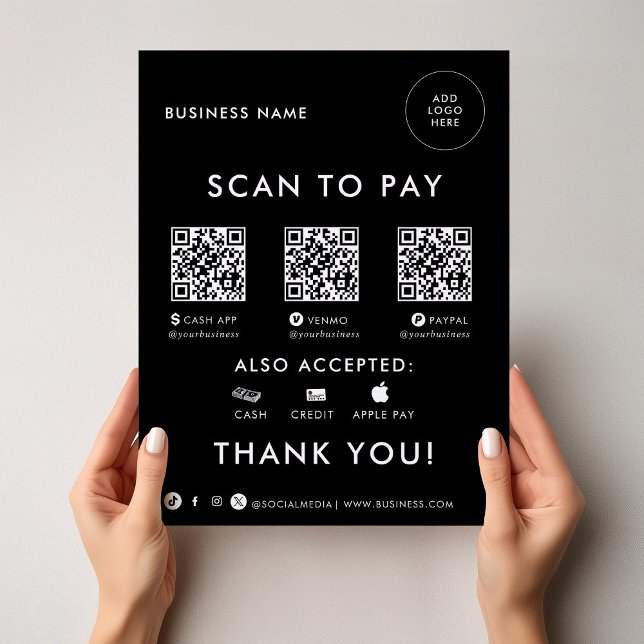 Modern Simple Formal Black QR Scan to Pay Sign (Creator Uploaded)