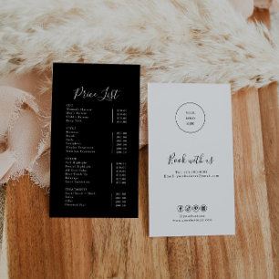 Modern Simple Formal Calligraphy Black Price List Business Card