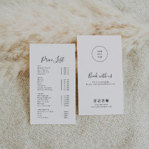 Modern Simple Formal Calligraphy Price List Business Card