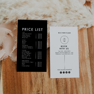 Modern Simple Formal Elegant Dark Price List  Business Card