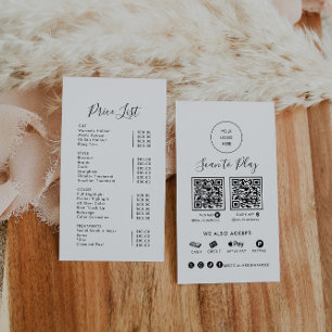 Modern Simple Formal Scan to Pay Price List Business Card