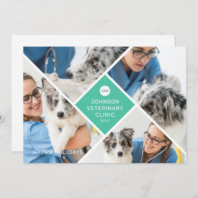 Modern Simple Four Photo and Logo Business Holiday (Front/Back)