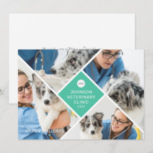 Modern Simple Four Photo and Logo Business Holiday Card