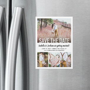 Modern Simple Four Photo Wedding Save the Date Magnetic Invitation