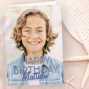 Modern Simple Frame Custom Photo Birthday Greeting Card