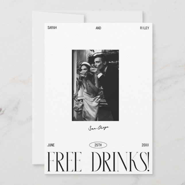 Modern Simple Free Drinks Script Save The Date (Front)