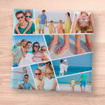 Modern Simple Fun Custom 9 Images Collage Photos 15 Cm Square Badge<br><div class="desc">Add nine (9) custom photos of your family and friends and the year. Add your photos and if needed,  unmask the group of photo and frame,  adjust the image against the frame,  then click mask.</div>