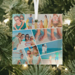 Modern Simple Fun Custom 9 Images Collage Photos Glass Tree Decoration<br><div class="desc">Add nine (9) custom photos of your family and friends and the year. Add your photos and if needed,  unmask the group of photo and frame,  adjust the image against the frame,  then click mask.</div>