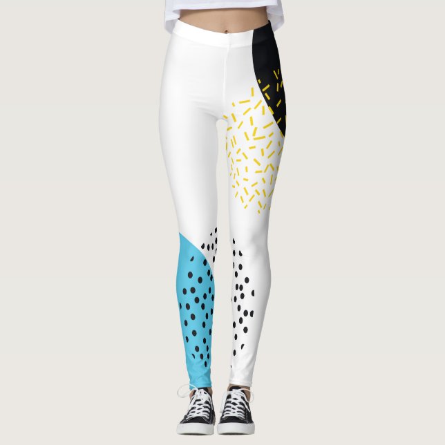 Modern, simple, fun, Memphis style geometric art Leggings (Front)