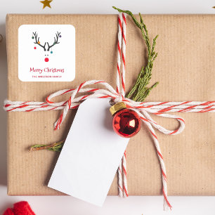Modern simple funny Christmas reindeer white Square Sticker