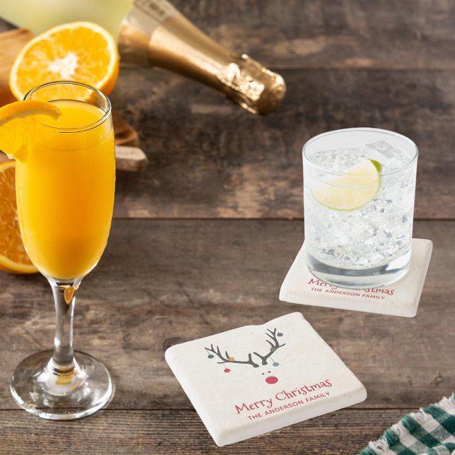 Modern simple funny Christmas reindeer white Stone Coaster (Creator Uploaded)