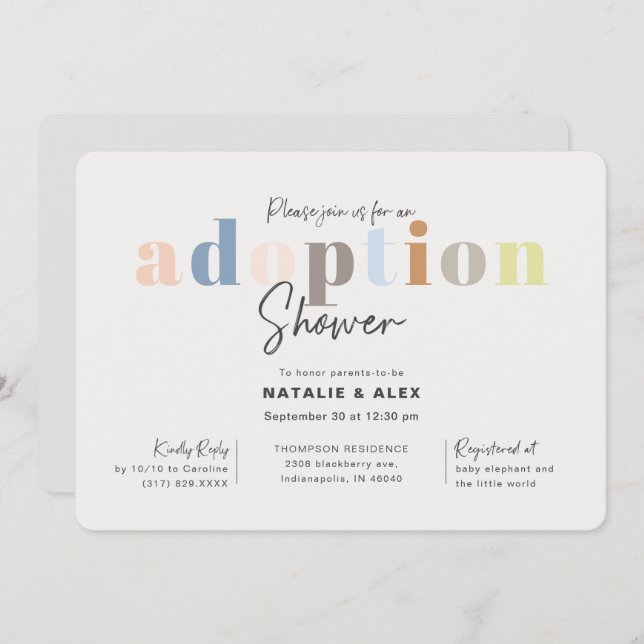 Modern Simple Gender Neutral Adoption Baby Shower Invitation (Front/Back)