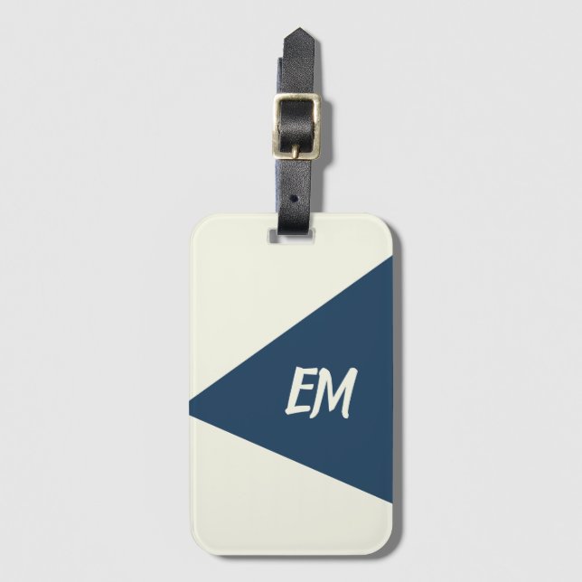 Modern Simple Geometric Blue and Cream Luggage Tag (Front Vertical)