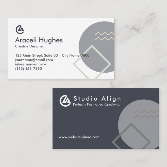 Modern Simple Geometric Gray Creative Abstract Business Card (Front/Back)