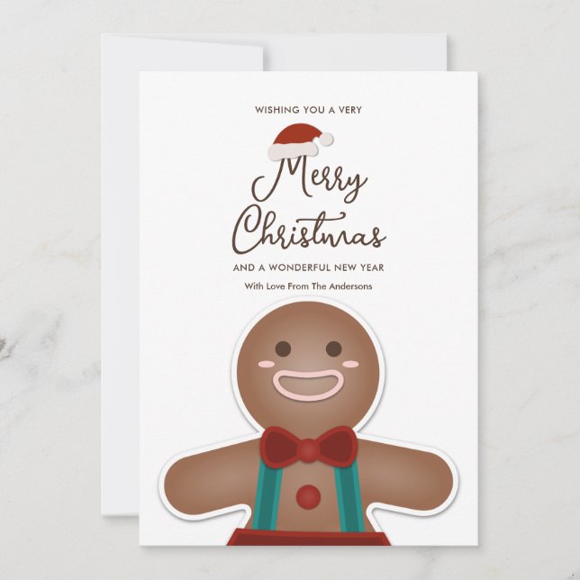 Modern Simple Gingerbread Man Merry Christmas Holiday Card (Front)