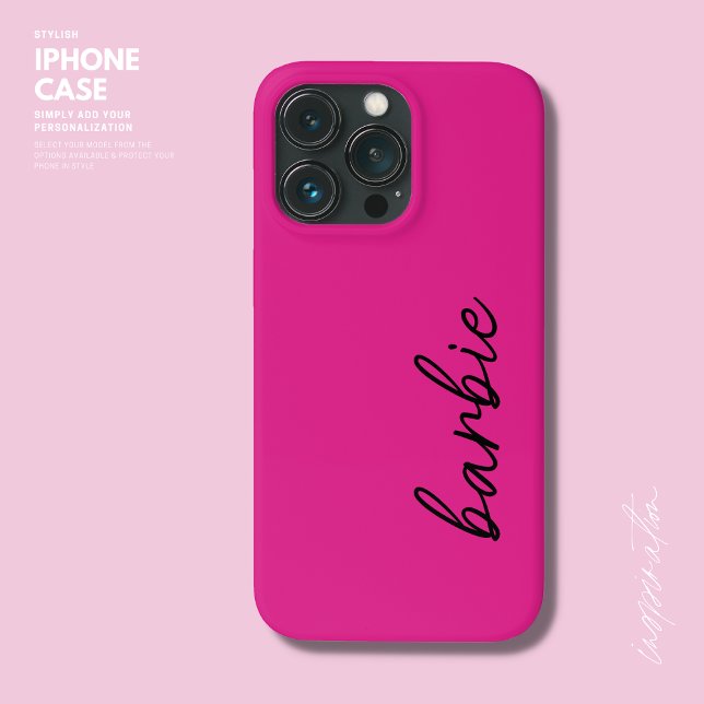 Modern Simple Girly Hot Pink Script Name Monogram Case-Mate iPhone Case (Creator Uploaded)