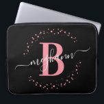 Modern Simple Girly Pink Black Monogram Script Laptop Sleeve<br><div class="desc">Girly, modern, trendy, elegant, blush pink and black, white monogram initial name script custom personalised monogrammed laptop sleeve. Featuring a monogram initial and a girly name script in a hand lettered calligraphy font with swash tails and dotted circle frame around your monogram. Perfect feminine gift for sister, mother, girlfriend, birthday,...</div>