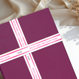 Modern Simple Girly White Pink Stripe Typography Satin Ribbon