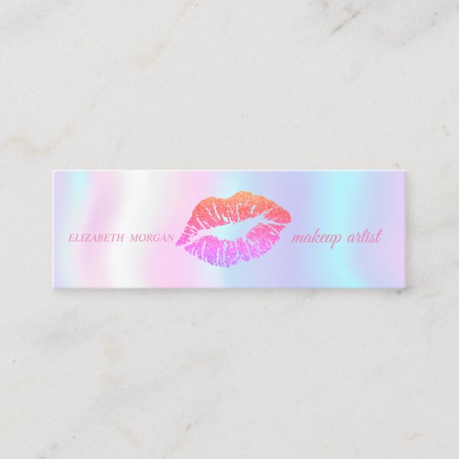 Modern Simple Glitter Lips,Holograph Makeup Artist Mini Business Card (Front)