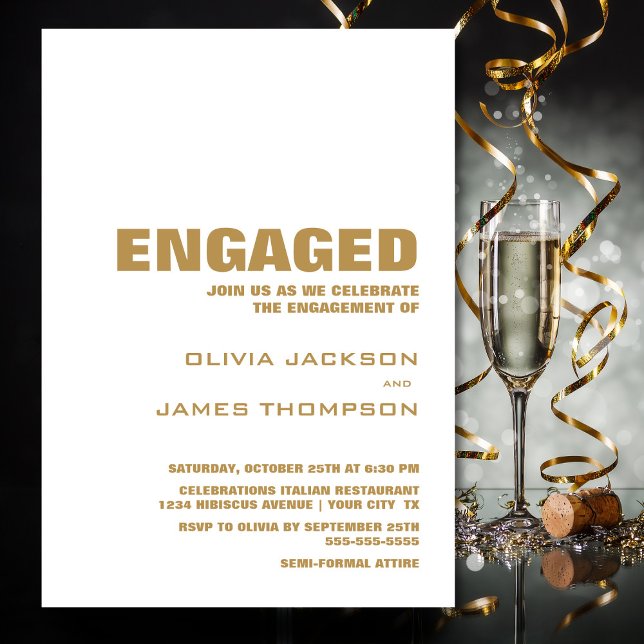 Modern Simple Gold and White Engagement Party Invitation (Creator Uploaded)