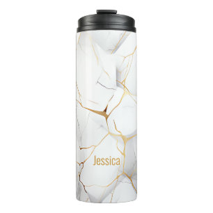 Modern Simple Gold and White Marbled Thermal Tumbler