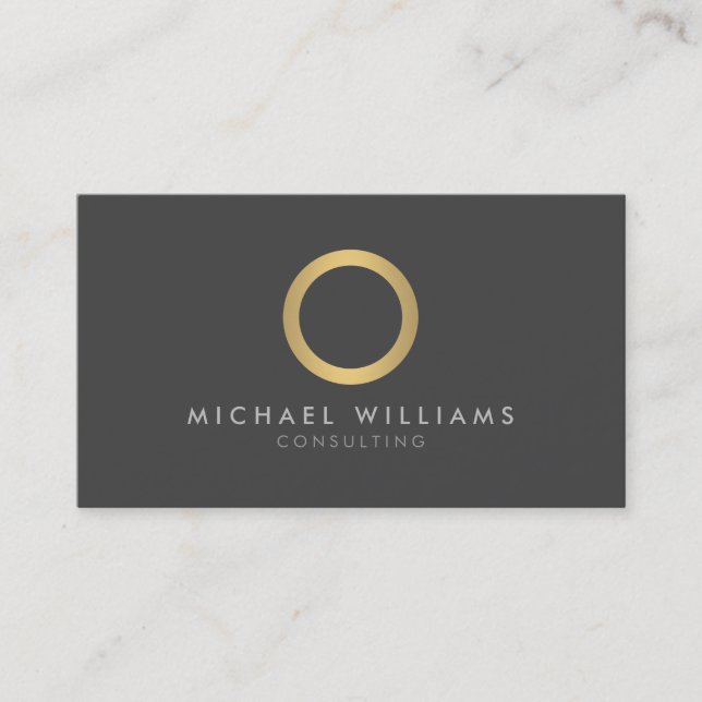 Modern Simple Gold Circle Grey Business Card (Front)