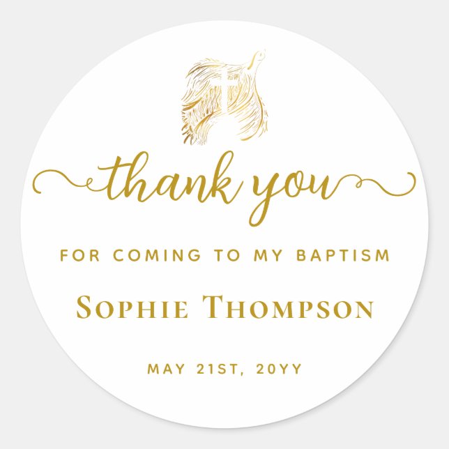 Modern Simple Gold Dove White Cross Thank You Classic Round Sticker (Front)