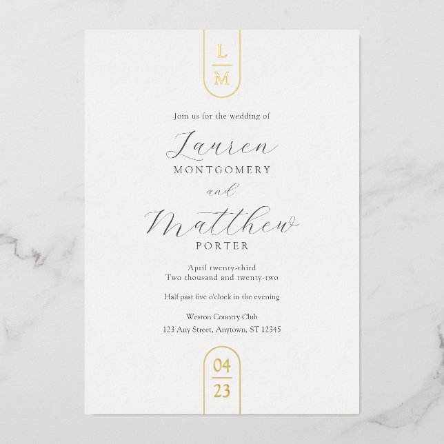 Modern Simple Gold Foil Monogram Wedding (Front)