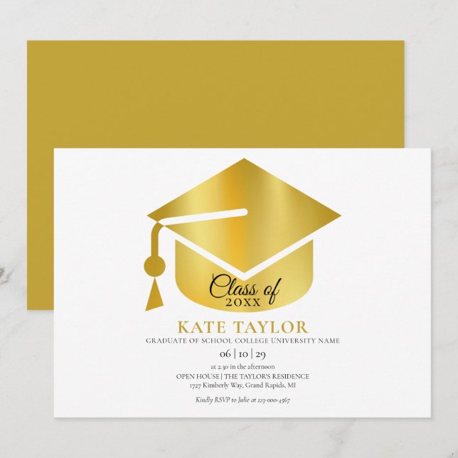 Modern Simple Gold Graduation Party Invitation (Front/Back)