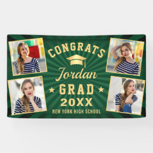 Modern Simple Gold Green Graduation Party 4 PHOTO Banner