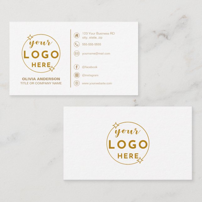 Modern Simple Gold Logo Custom Icons Social Media Business Card (Front/Back)
