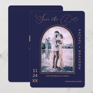 Modern Simple Gold Navy Blue Arch Wedding Save The Date