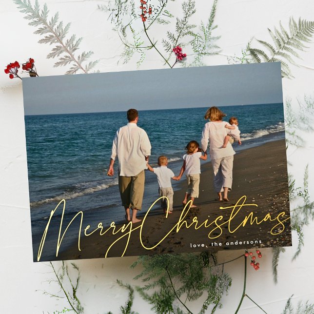Modern Simple Gold Photo Merry Christmas Foil Holiday Card (Creator Uploaded)