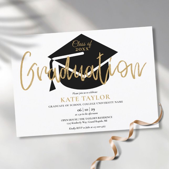 Modern Simple Gold Script Graduation Party Invitation (Modern Simple Gold Script Graduation Party Invitation)