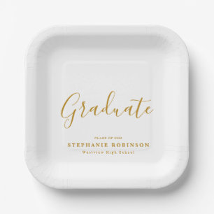 Modern Simple Gold Script Graduation Party Paper Plate