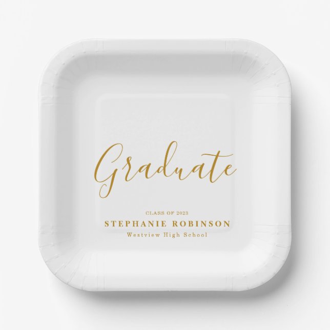 Modern Simple Gold Script Graduation Party Paper Plate (Front)