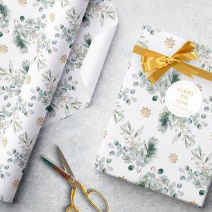 Modern Simple Gold Snowflake & Winter Greenery  Wrapping Paper