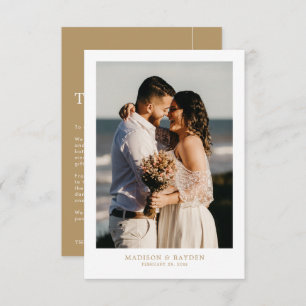 Modern Simple Gold with Photo Wedding Thank You Card