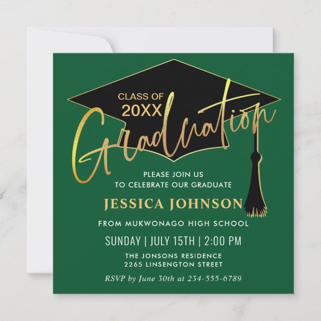 Modern Simple Golden Green Graduation Party Invitation (Front)