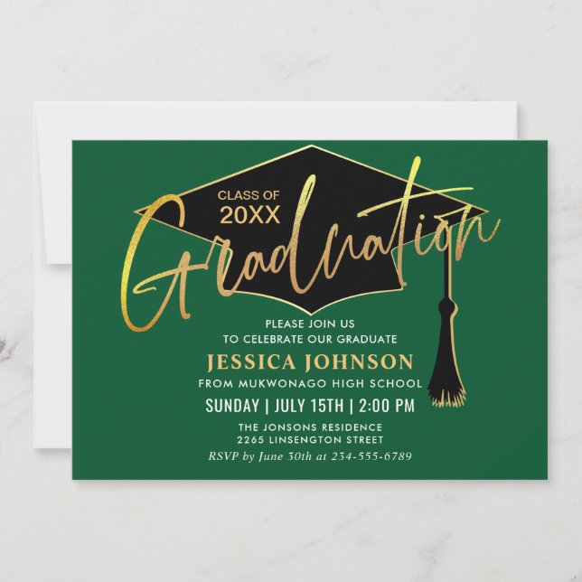 Modern Simple Golden Green Graduation Party Invitation (Front)